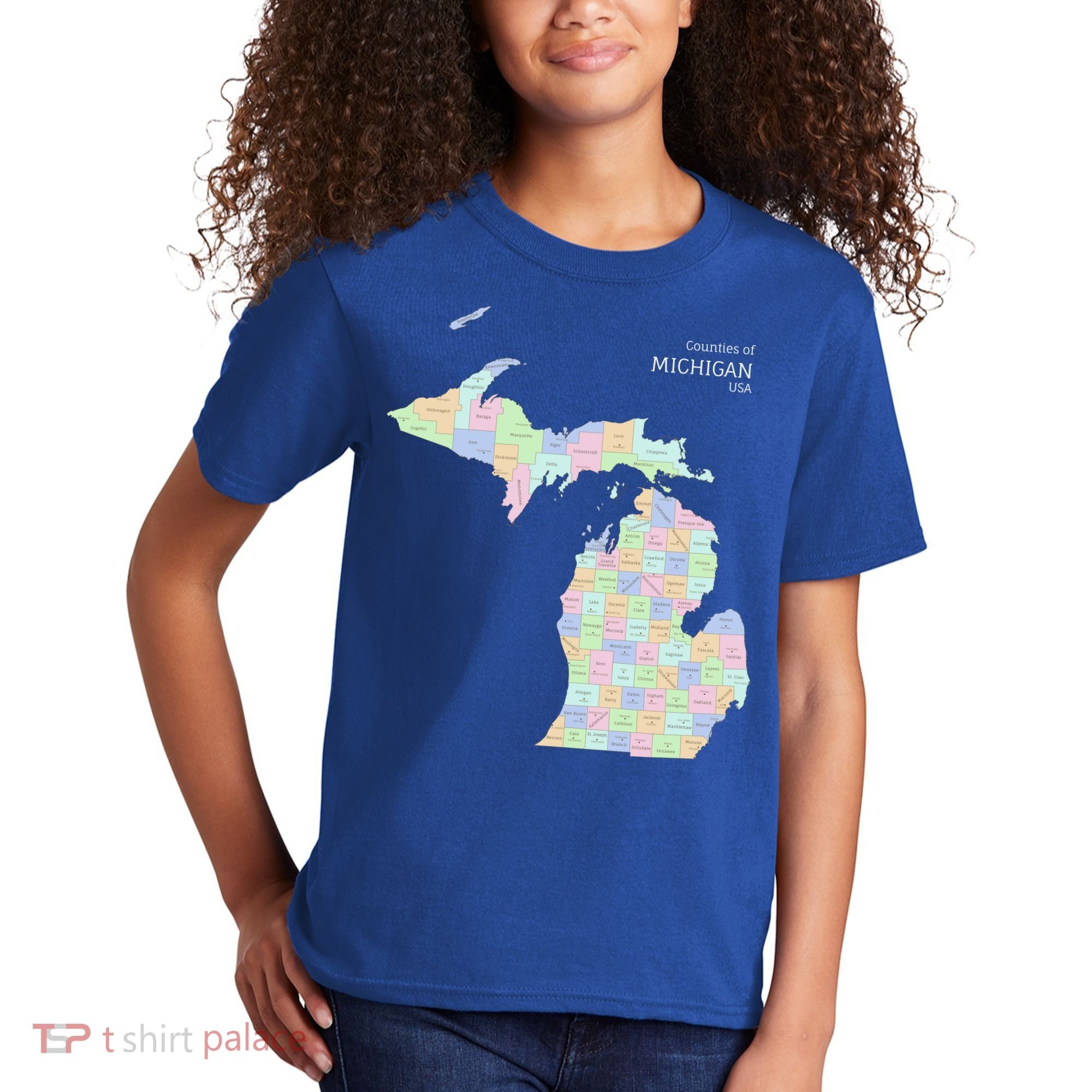 Counties Of Michigan Illustration Map Kids T-Shirt