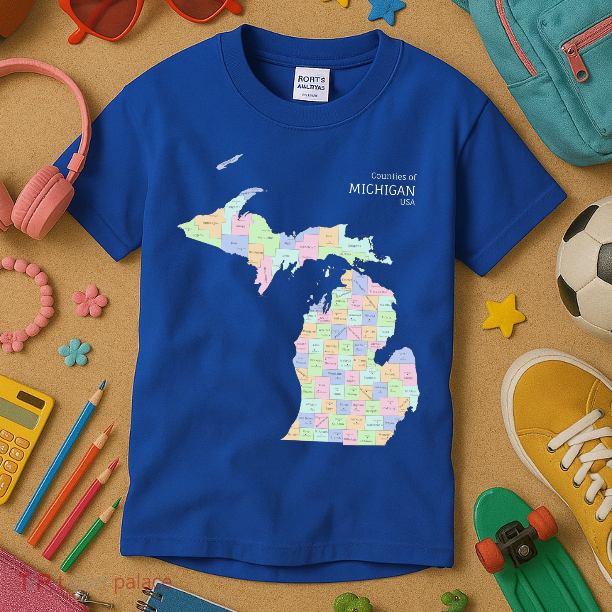 Counties Of Michigan Illustration Map Kids T-Shirt