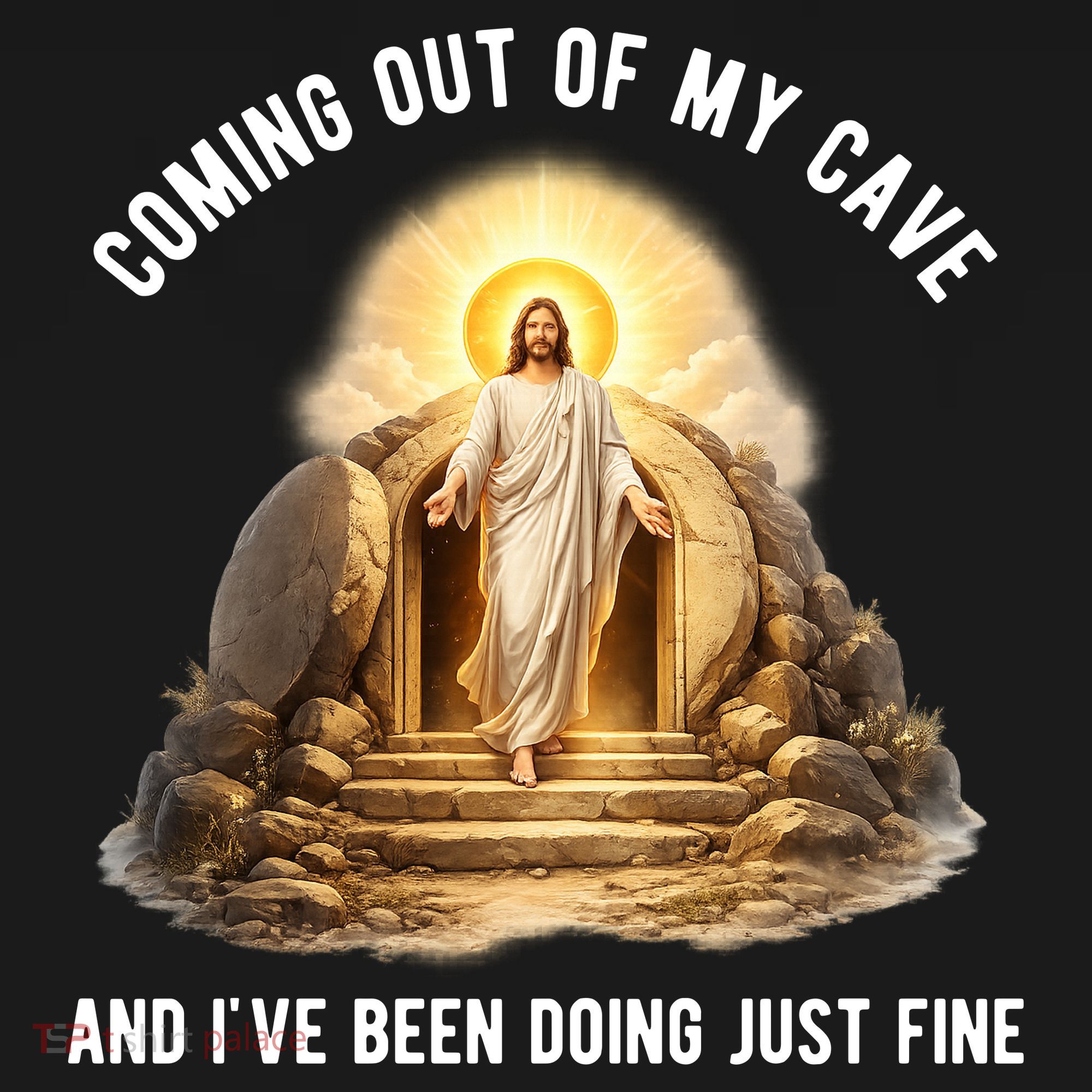 Coming Out My Cave Jesus Resurrection Polo