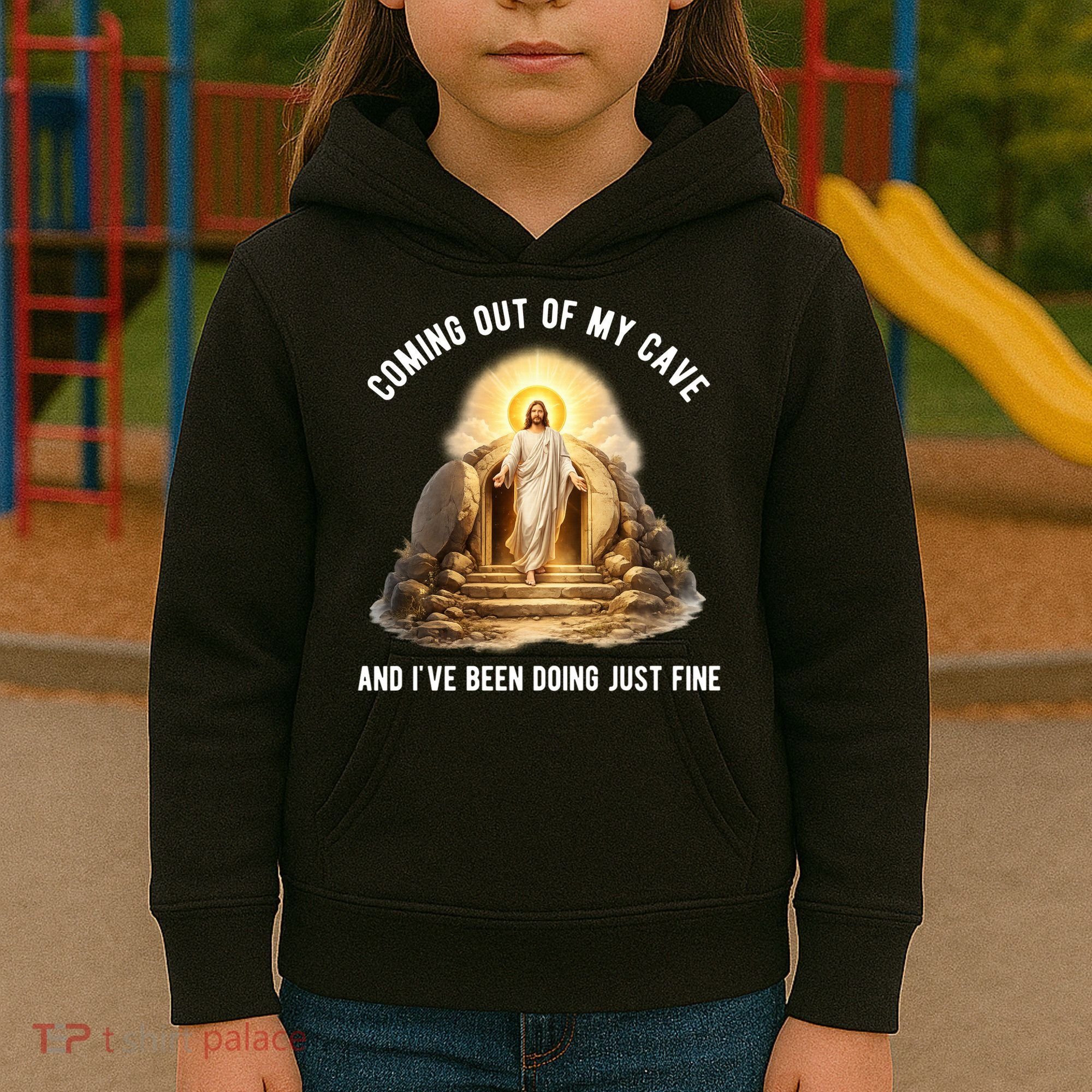 Coming Out My Cave Jesus Resurrection Kids Hoodie