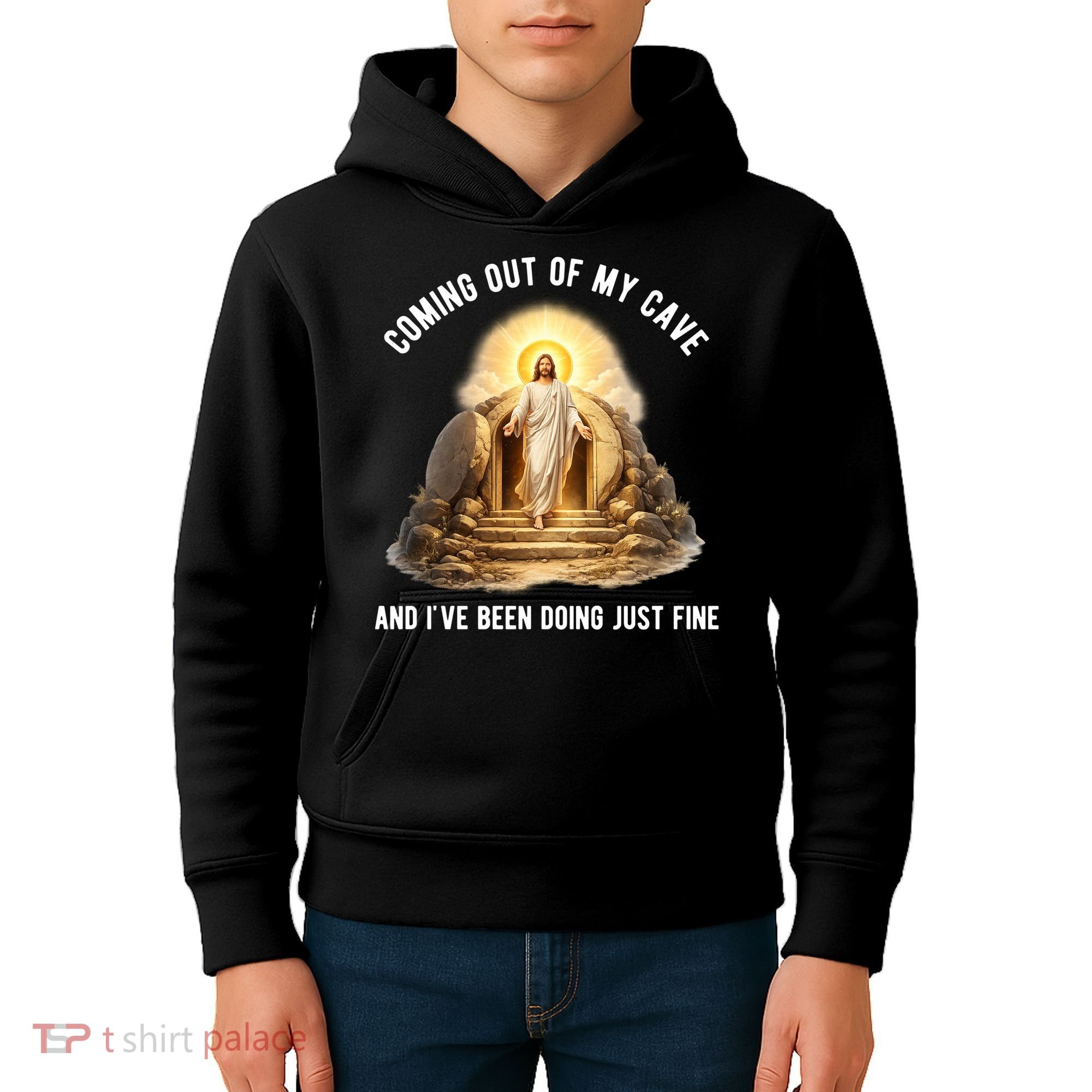 Coming Out My Cave Jesus Resurrection Kids Hoodie