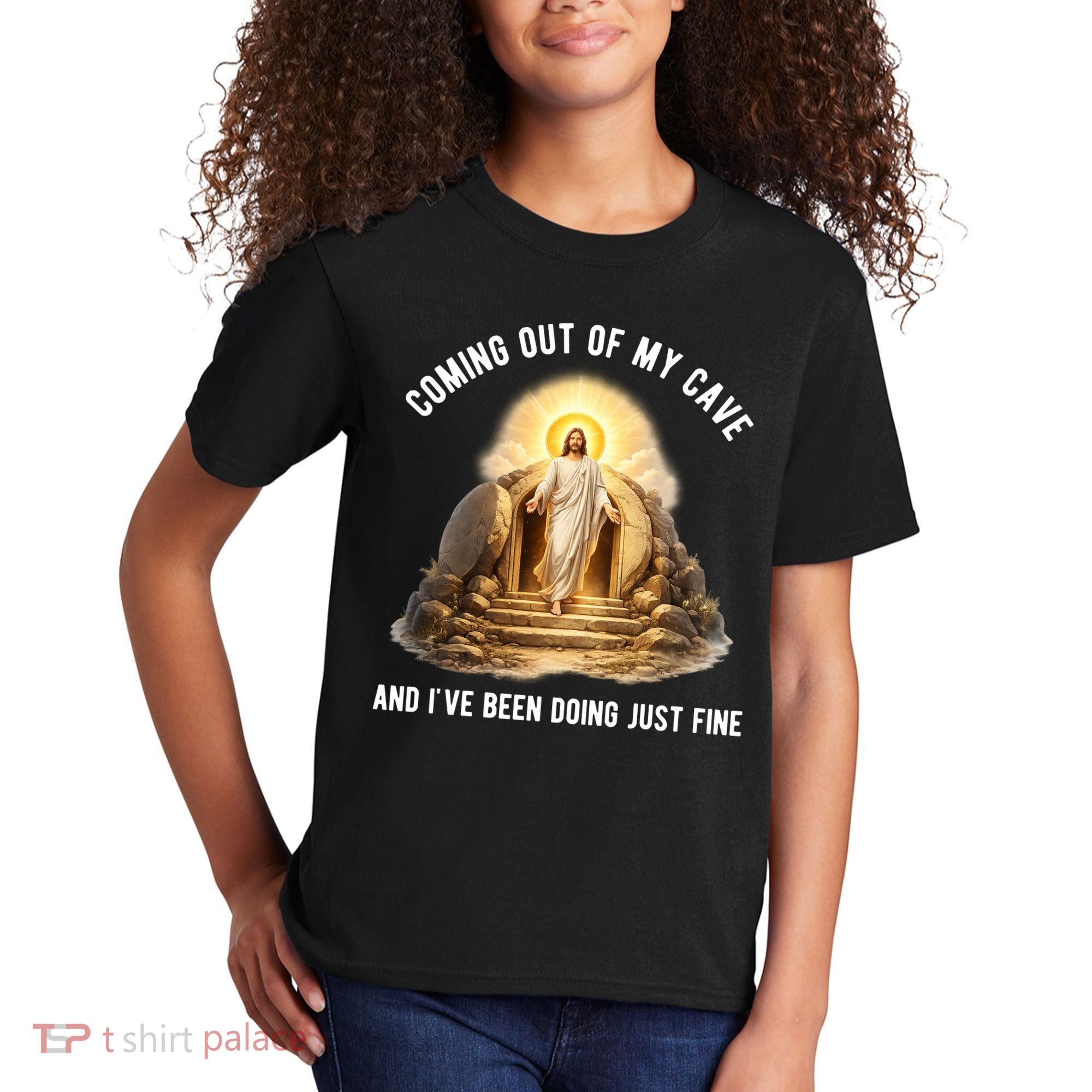 Coming Out My Cave Jesus Resurrection Kids T-Shirt