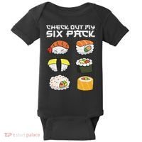 Check Out My Six Pack Funny Japanese Sushi Baby Bodysuit thumb 0