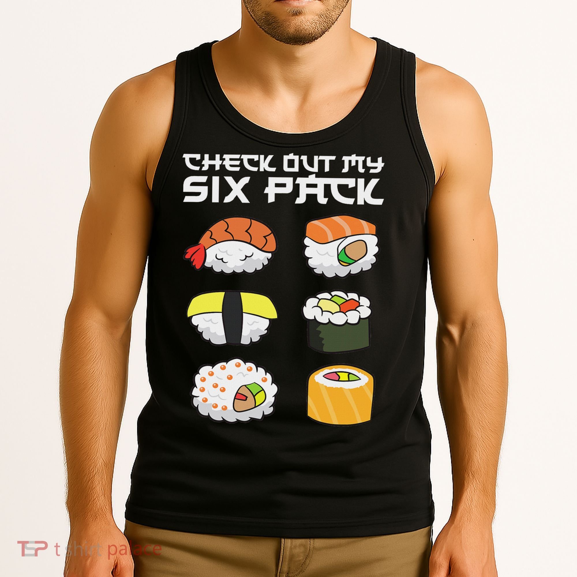 Check Out My Six Pack Funny Japanese Sushi Tank Top
