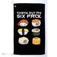 Check Out My Six Pack Funny Japanese Sushi Golf Towel thumb 0