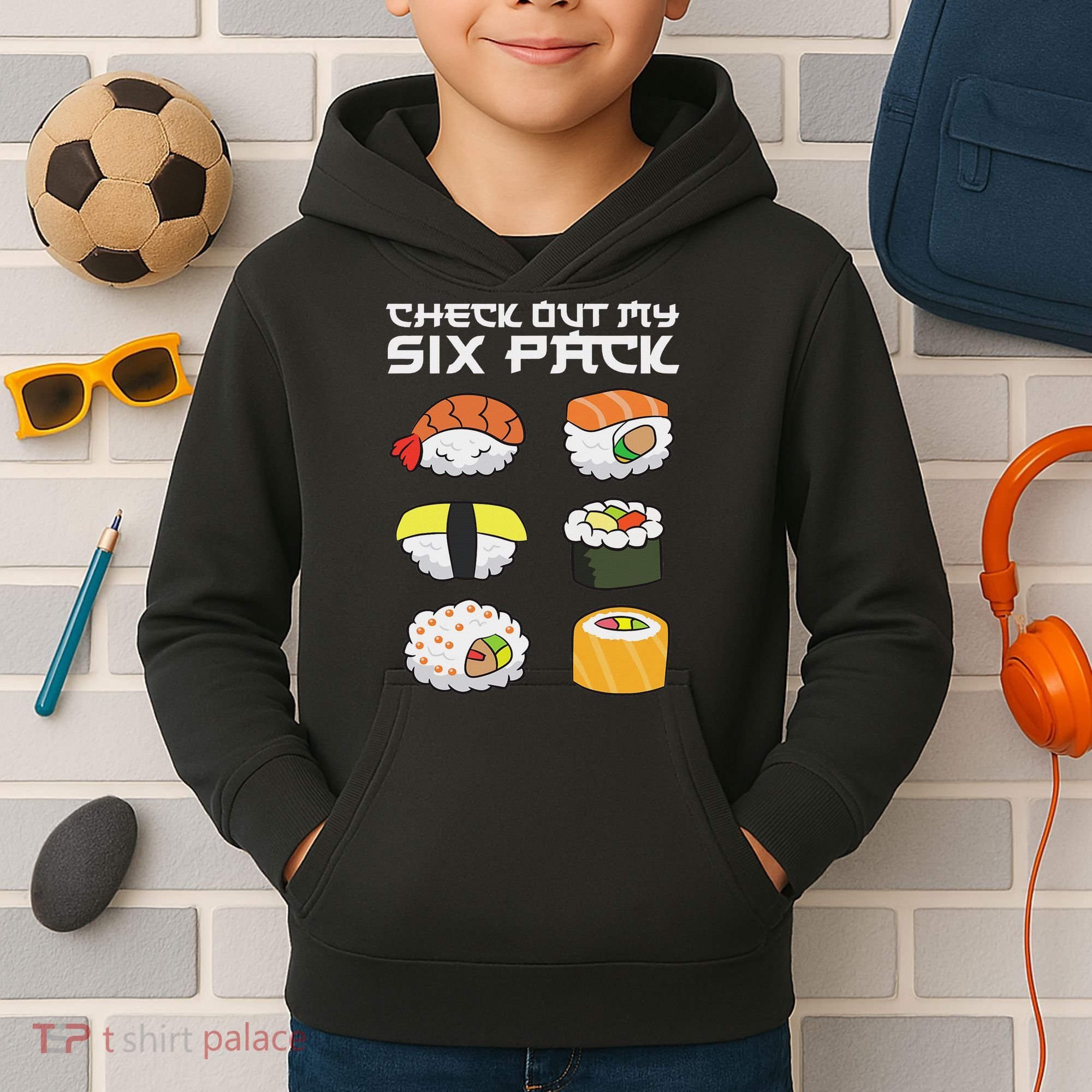 Check Out My Six Pack Funny Japanese Sushi Kids Hoodie