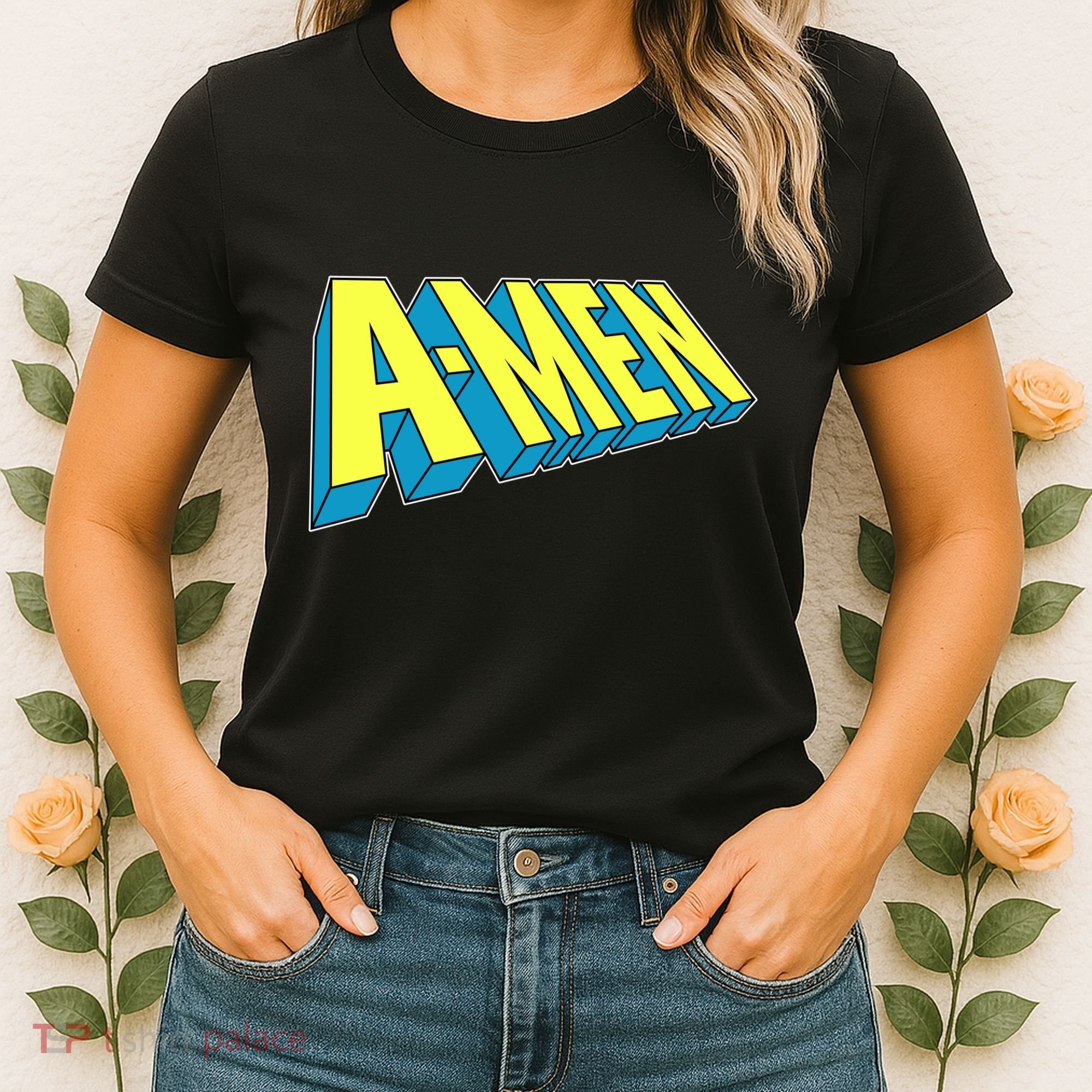Comic Superhero Styled A-MEN  Women's T-Shirt