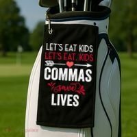 Commas Save Lives Funny Golf Towel thumb 2