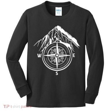 Compass Guide Mountain Kids Long Sleeve Shirt
