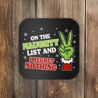 Christmas On Naughty List I Regret Nothing Xmas Coaster thumb 0