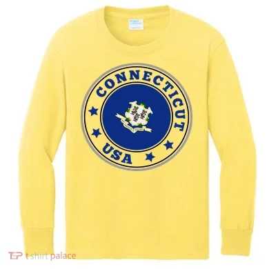 Connecticut State Flag Circle Kids Long Sleeve Shirt