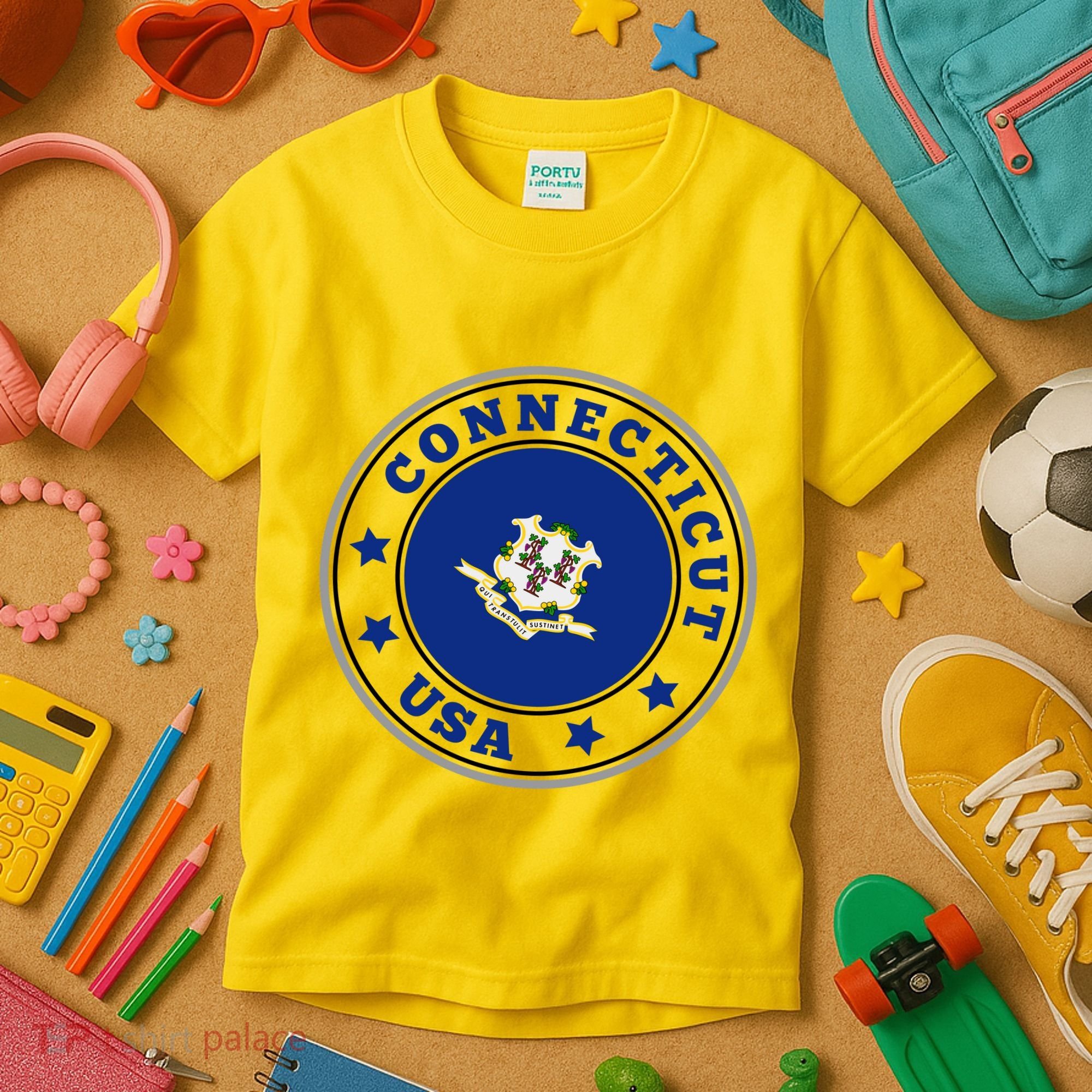 Connecticut State Flag Circle Kids T-Shirt