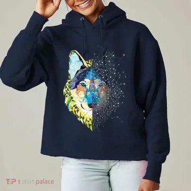 Constellation Pixel Wolf Ladies Heavyweight Boxy Pullover Hoodie