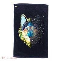 Constellation Pixel Wolf Golf Towel thumb 0