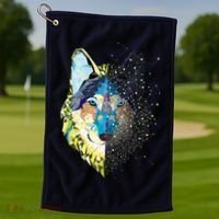 Constellation Pixel Wolf Golf Towel thumb 1