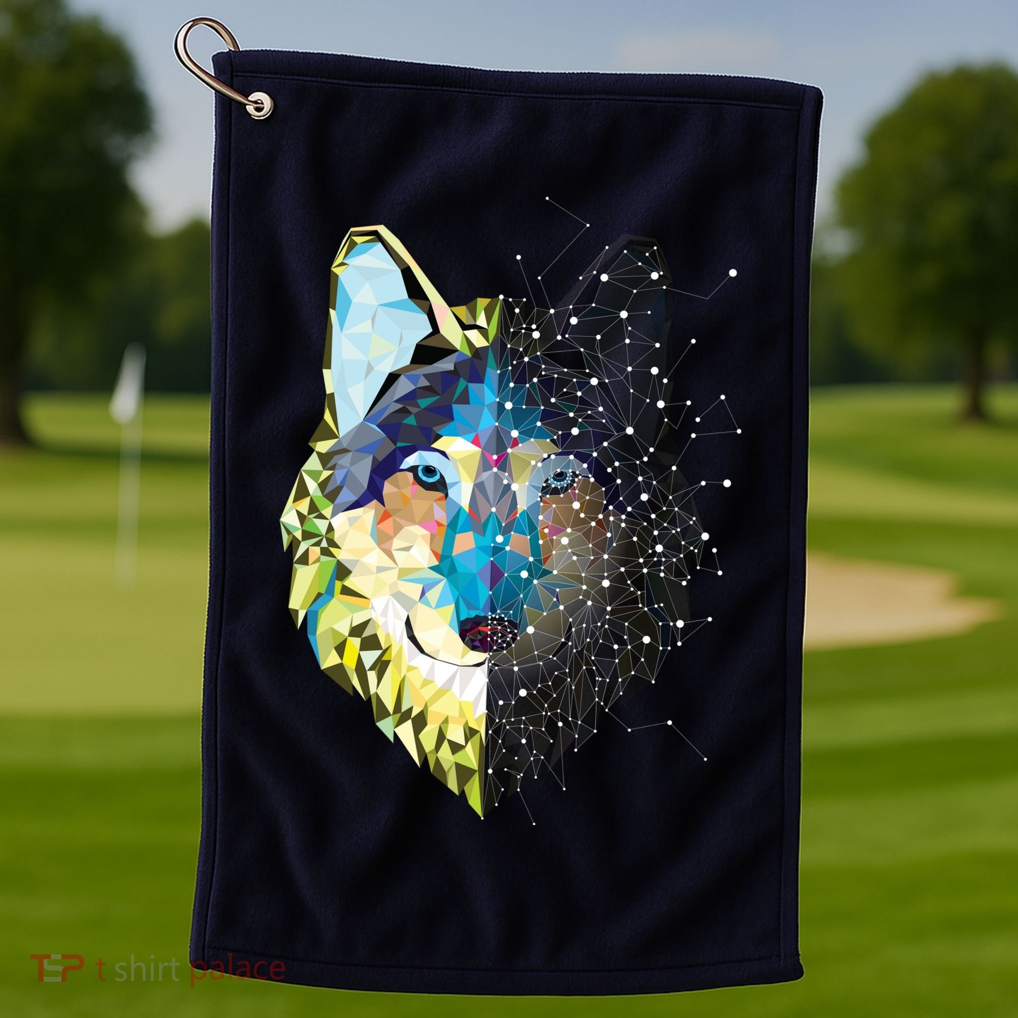 Constellation Pixel Wolf Golf Towel