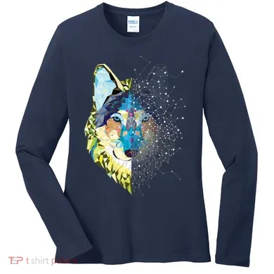 Constellation Pixel Wolf Women's Long Sleeve Shirt
