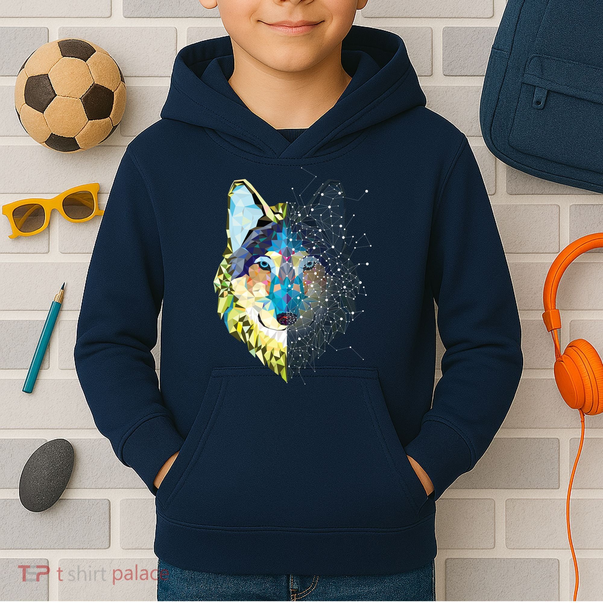Constellation Pixel Wolf Kids Hoodie