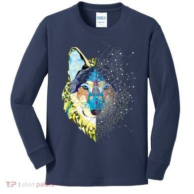 Constellation Pixel Wolf Kids Long Sleeve Shirt