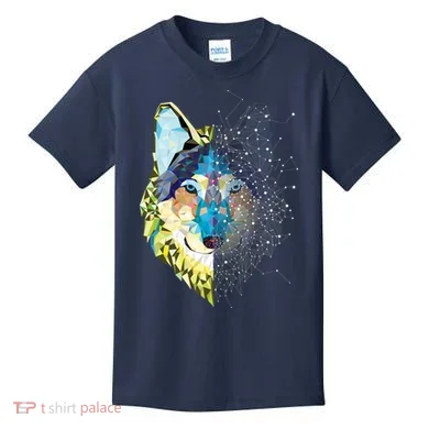 Constellation Pixel Wolf Kids T-Shirt