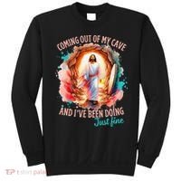 Coming Out Of My Cave And I’m Doing Just Fine Jesus Easter Gift Sweatshirt thumb 0