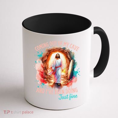 Coming Out Of My Cave And I’m Doing Just Fine Jesus Easter Gift Coffee Mug back