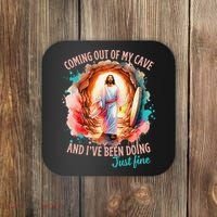 Coming Out Of My Cave And I’m Doing Just Fine Jesus Easter Gift Coaster thumb 0