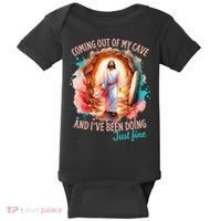 Coming Out Of My Cave And I’m Doing Just Fine Jesus Easter Gift Baby Bodysuit thumb 0