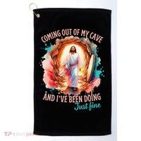 Coming Out Of My Cave And I’m Doing Just Fine Jesus Easter Gift Golf Towel thumb 0