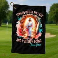 Coming Out Of My Cave And I’m Doing Just Fine Jesus Easter Gift Golf Towel thumb 1
