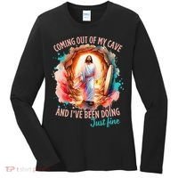 Coming Out Of My Cave And I’m Doing Just Fine Jesus Easter Gift Women's Long Sleeve Shirt thumb 0