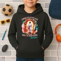 Coming Out Of My Cave And I’m Doing Just Fine Jesus Easter Gift Kids Hoodie thumb 2