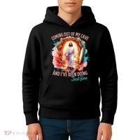 Coming Out Of My Cave And I’m Doing Just Fine Jesus Easter Gift Kids Hoodie thumb 4
