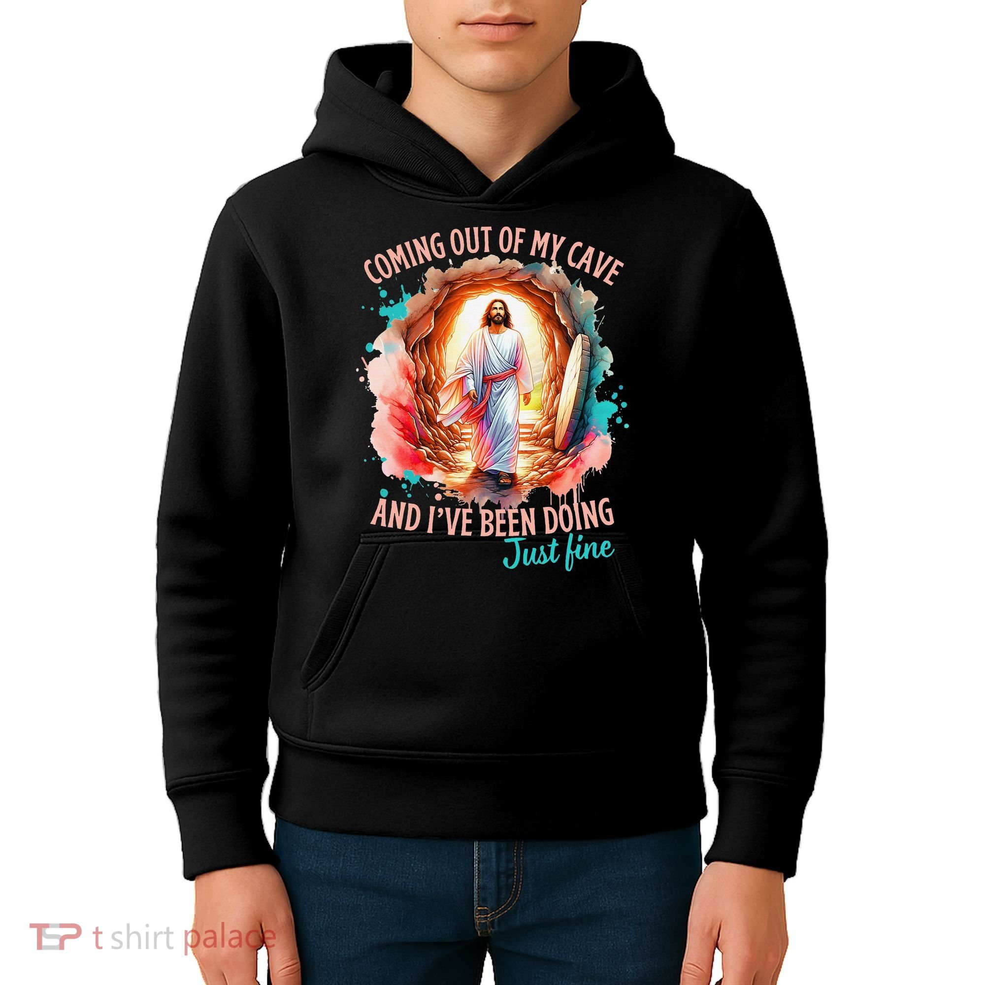 Coming Out Of My Cave And I’m Doing Just Fine Jesus Easter Gift Kids Hoodie