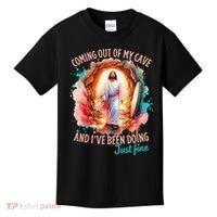 Coming Out Of My Cave And I’m Doing Just Fine Jesus Easter Gift Kids T-Shirt thumb 0