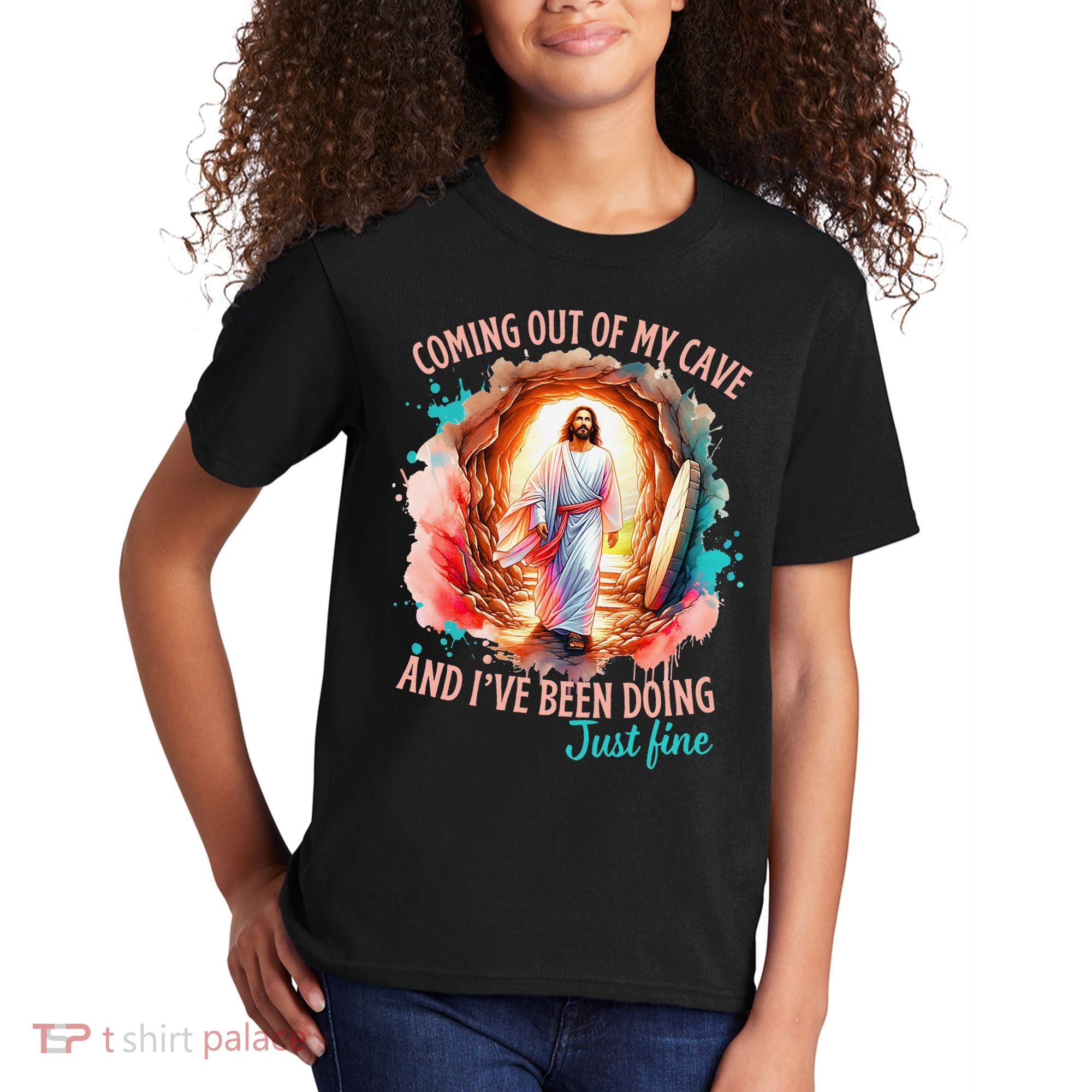Coming Out Of My Cave And I’m Doing Just Fine Jesus Easter Gift Kids T-Shirt