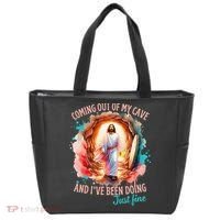 Coming Out Of My Cave And I’m Doing Just Fine Jesus Easter Gift Tote Bag thumb 0
