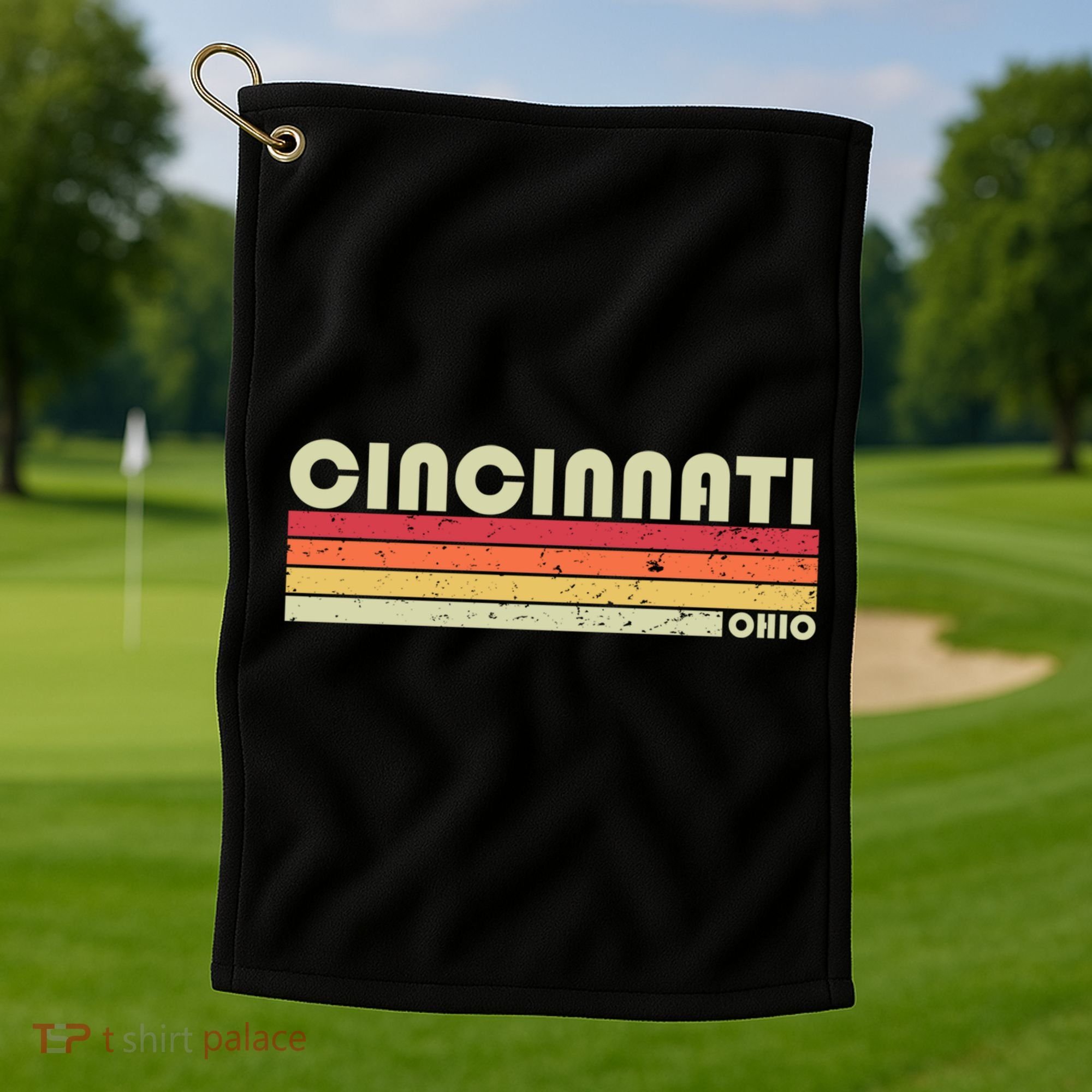 Cincinnati Oh Ohio Funny City Home Roots Gift Retro 70s 80s Gift Golf Towel