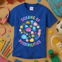 Cute Oceans Of Possibilities Summer Reading Sea Creatures Kids T-Shirt thumb 3