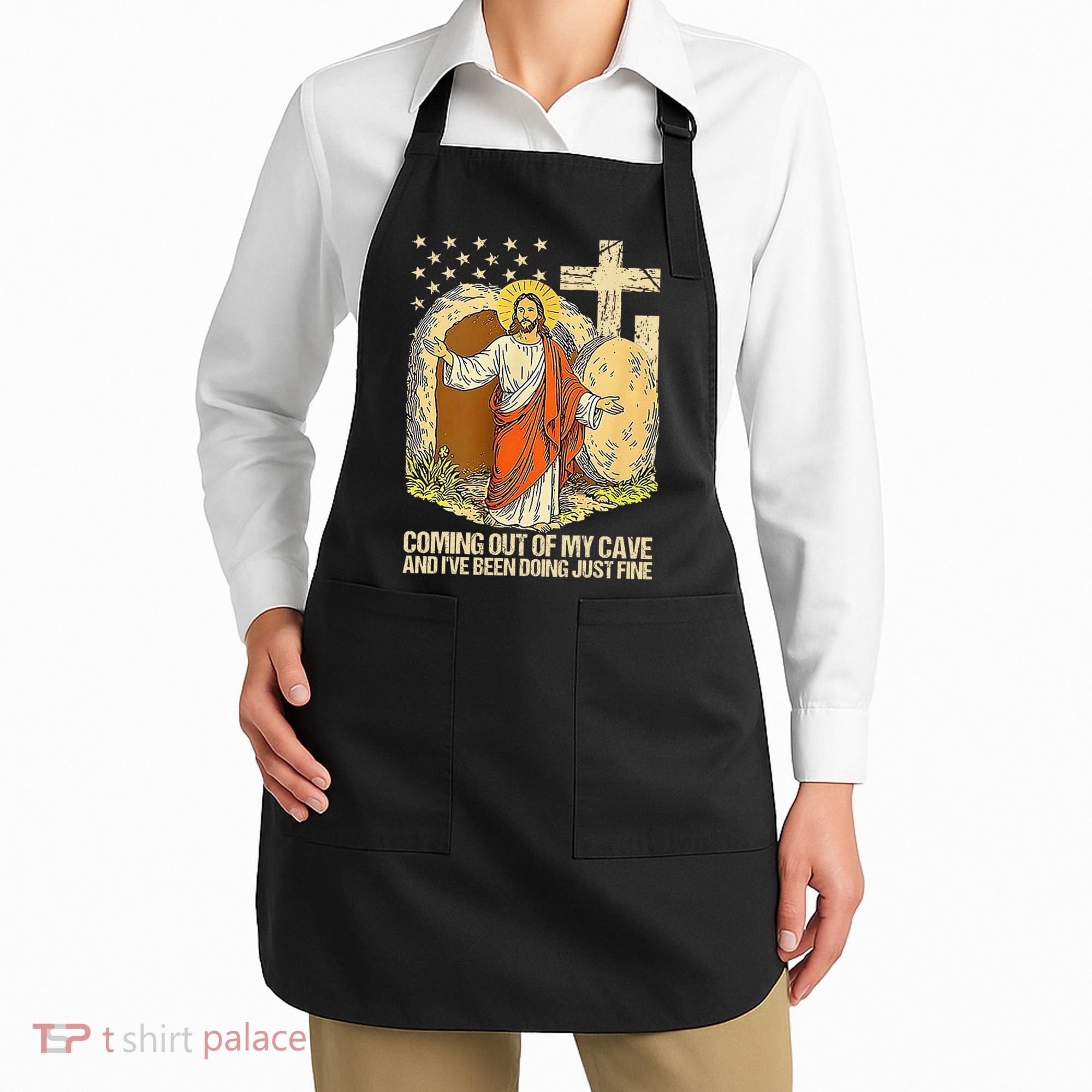 Coming Out Of My Cave Jesus Apron