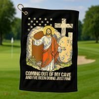 Coming Out Of My Cave Jesus Golf Towel thumb 1