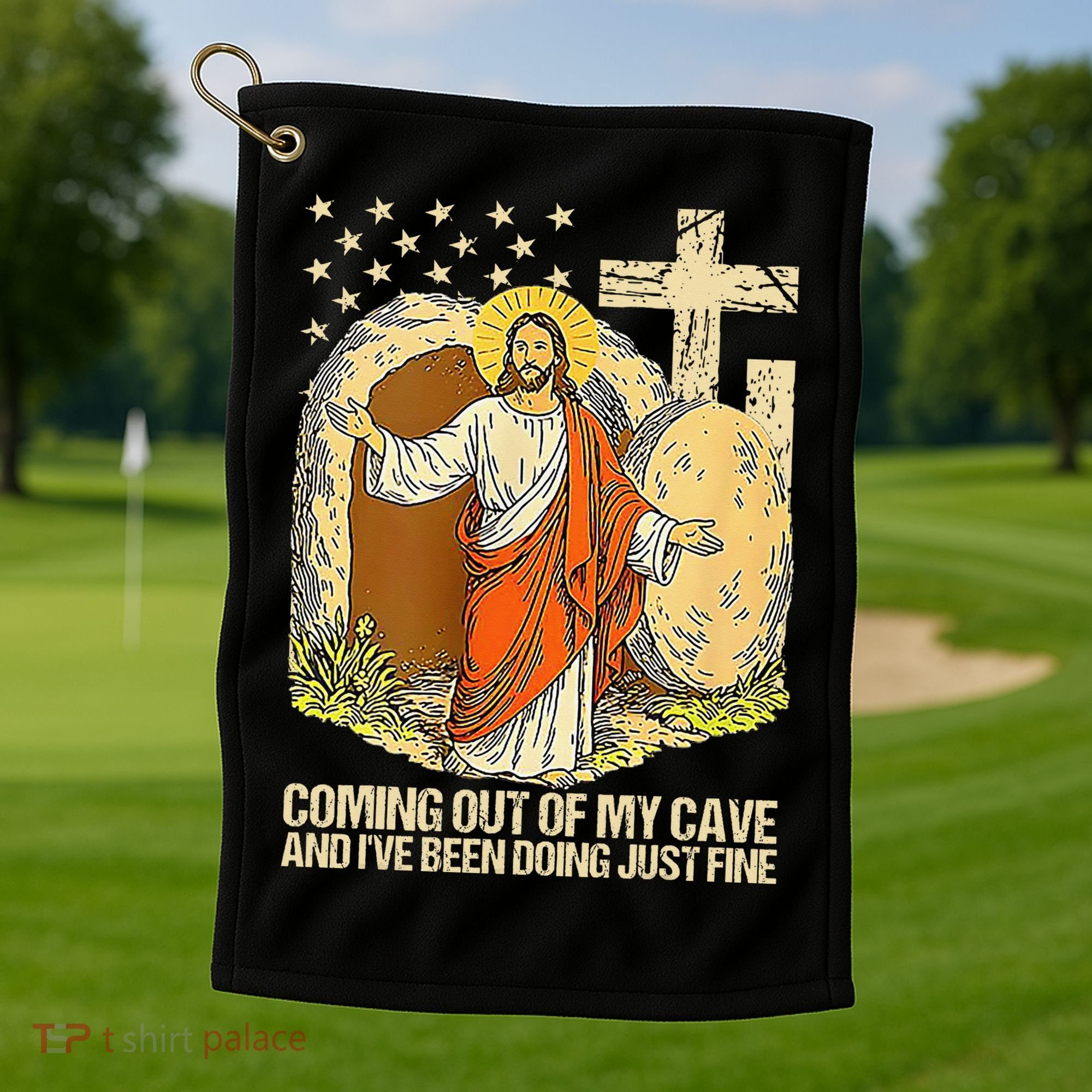 Coming Out Of My Cave Jesus Golf Towel