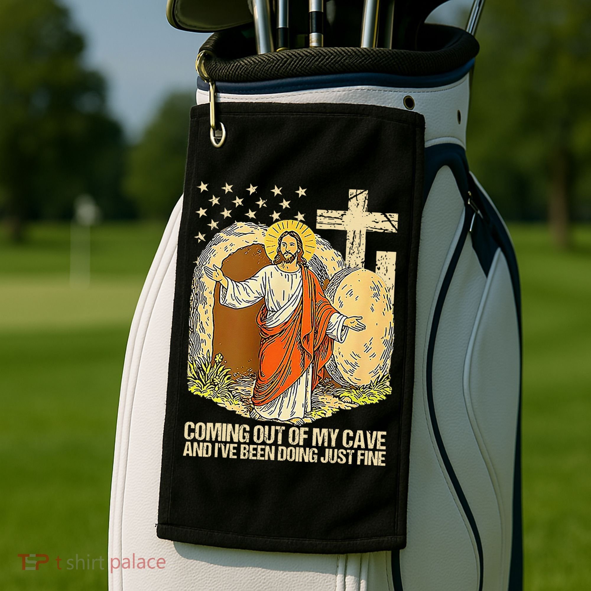 Coming Out Of My Cave Jesus Golf Towel