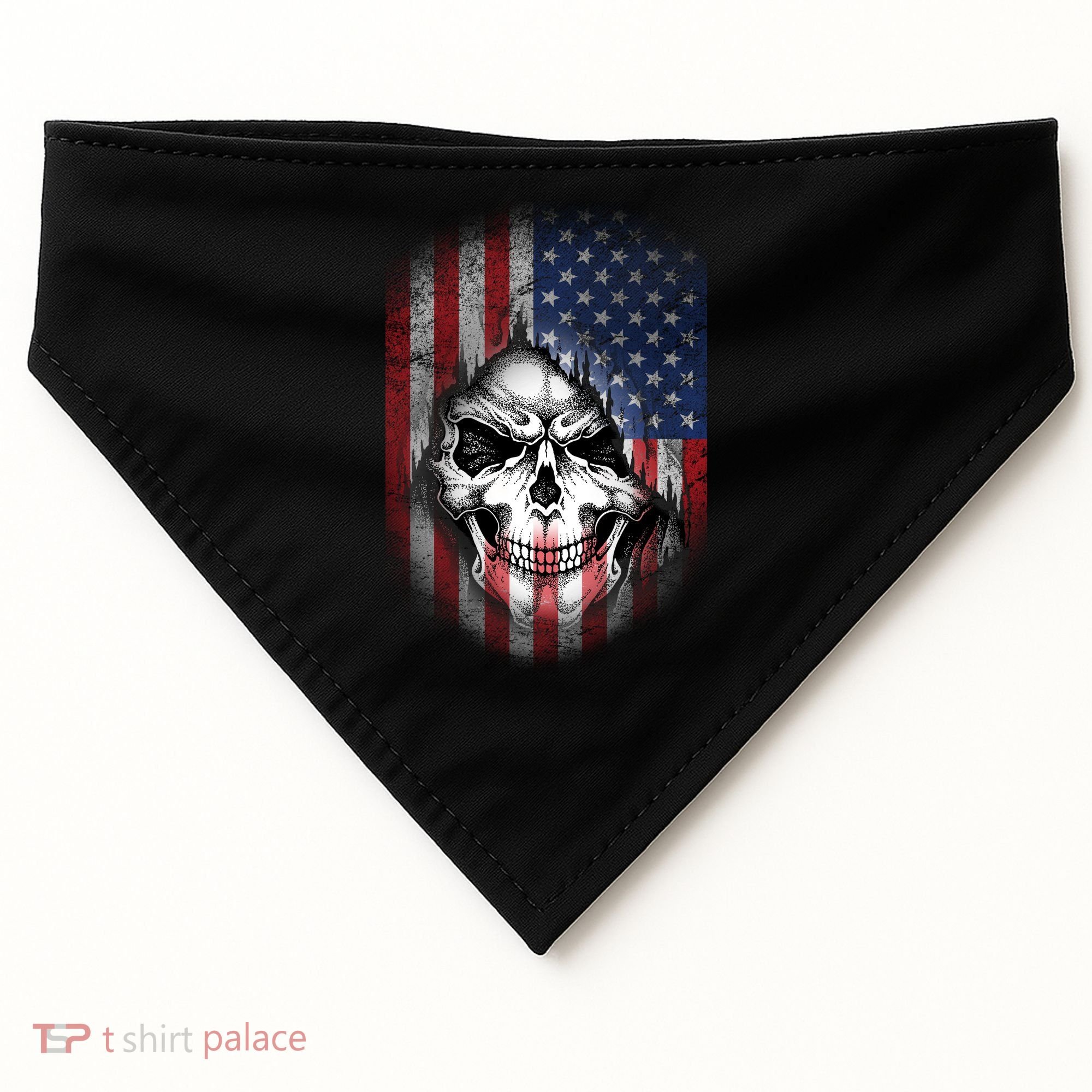 Cool American Flag Skull Graphic USA-Made Doggie Bandana