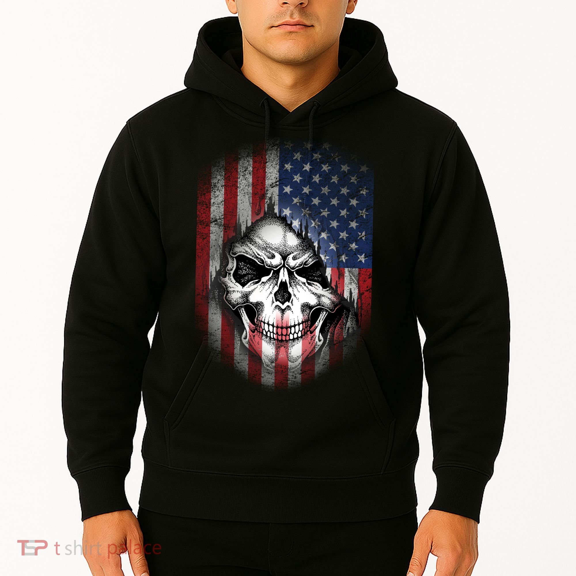Cool American Flag Skull Graphic Hoodie