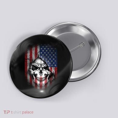 Cool American Flag Skull Graphic Button