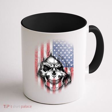 Cool American Flag Skull Graphic Coffee Mug back