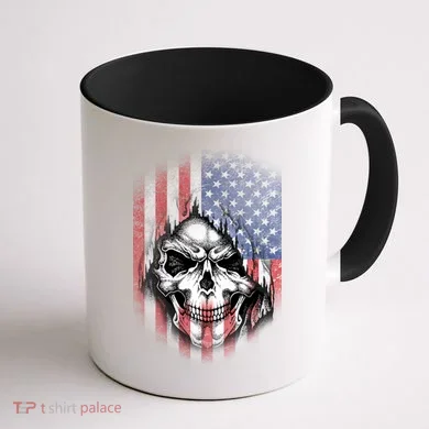 Cool American Flag Skull Graphic Coffee Mug back