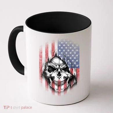 Cool American Flag Skull Graphic Coffee Mug