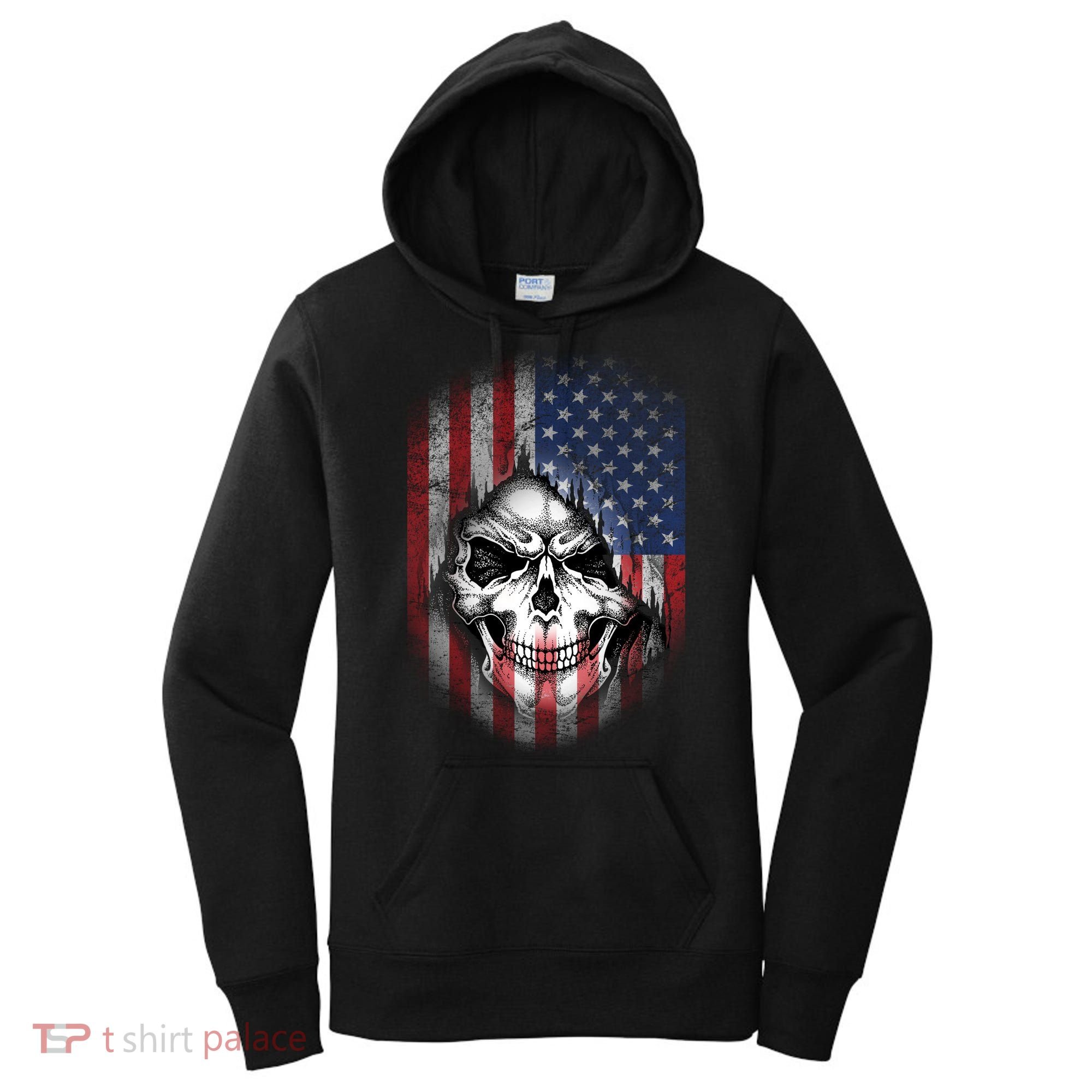 Cool American Flag Skull Graphic Women's Hoodie